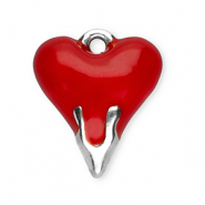 Breloques en acier Inox cœur Argenté-rouge