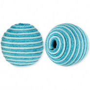 Perles acryliques 22 mm avec fil en coton ciré wax Bleu clair-bleu