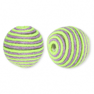 Perles acryliques 22 mm avec fil en coton ciré wax Vert lime-violet lavande