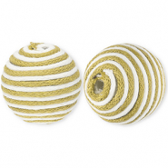 Perles acryliques 22 mm avec fil en coton ciré wax Vert olive-blanc