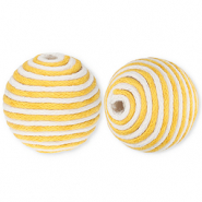 Perles acryliques 22 mm avec fil en coton ciré wax Jaune ocre-blanc