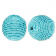 Perles acryliques 22 mm avec fil en coton ciré wax Bleu