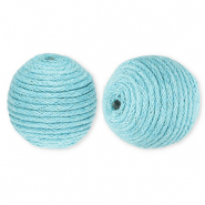Perles acryliques 22 mm avec fil en coton ciré wax Bleu clair