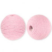 Perles acryliques 22 mm avec fil en coton ciré wax Rose clair