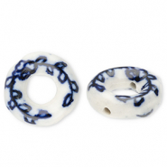 Perles en céramique donut Blanc cassé-bleu de Delft