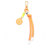 Porte-clés smiley avec cordon Orange néon-jaune néon-blanc