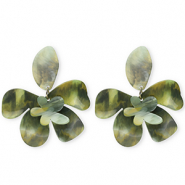 Boucles d'oreilles / puces résine tendance fleur Vert multicolore