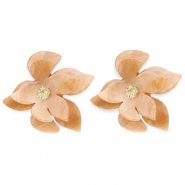Boucles d'oreilles / puces résine tendance fleur Marron marbré-doré
