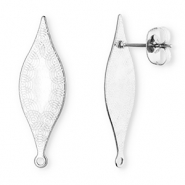 Appr&ecirc;ts en acier Inox boucles d'oreilles / puces d&rsquo;oreilles ovale oblong avec cercles avec anneau Argent&eacute;