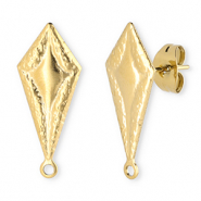 Appr&ecirc;ts en acier Inox boucles d'oreilles / puces d&rsquo;oreilles rhombe avec anneau Dor&eacute;