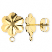 Appr&ecirc;ts en acier Inox boucles d'oreilles / puces d&rsquo;oreilles fleur avec anneau Dor&eacute;