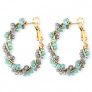 Boucles d’oreilles facettées créoles torsadé Bleu sarcelle clair-bleu gris-doré