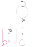 Bracelets en acier Inox fleur Argenté-cristal-blanc
