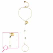 Bracelets en acier Inox fleur Doré-cristal-blanc