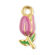Breloques en acier Inox tulipe Dor&eacute;-violet-vert