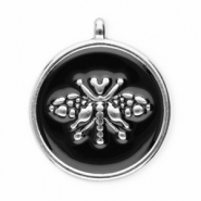 Breloques en acier Inox rond avec abeille Argent&eacute;-noir