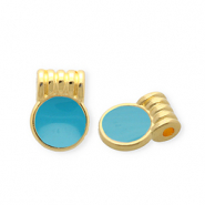Breloques en m&eacute;tal DQ&reg; rond Dor&eacute;-bleu p&eacute;trole (sans nickel)