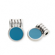 Breloques en métal DQ® rond Argenté antique-bleu pétrole (sans nickel)