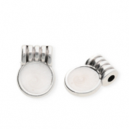 Breloques en métal DQ® rond Argenté antique-blanc nacré (sans nickel)
