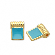 Breloques en m&eacute;tal DQ&reg; carr&eacute; Dor&eacute;-bleu p&eacute;trole (sans nickel)