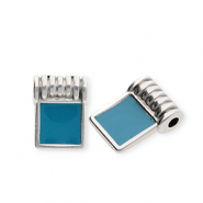 Breloques en métal DQ® carré Argenté antique-bleu pétrole (sans nickel)