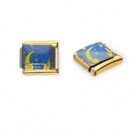 Apprêts en acier inox breloques pour bracelet italien lune et étoiles Doré-bleu-jaune