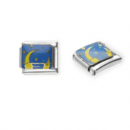 Apprêts en acier inox breloques pour bracelet italien lune et étoiles Argenté-bleu-jaune