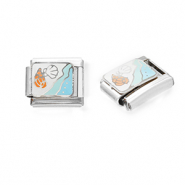 Apprêts en acier inox breloques pour bracelet italien vie marine Argenté-blanc-bleu clair