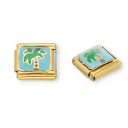 Apprêts en acier inox breloques pour bracelet italien palmier Doré-bleu clair-vert