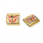 Apprêts en acier inox breloques pour bracelet italien papillon Doré-orange-noir-blanc