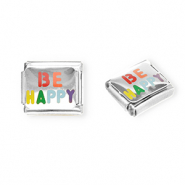Apprêts en acier inox breloques pour bracelet italien "Be happy" Argenté-multicolore
