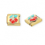 Apprêts en acier inox breloques pour bracelet italien cerises Doré-rouge-vert