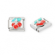 Apprêts en acier inox breloques pour bracelet italien cerises Argenté-rouge-vert