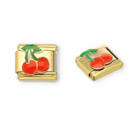 Apprêts en acier inox breloques pour bracelet italien cerises Doré-rouge-vert