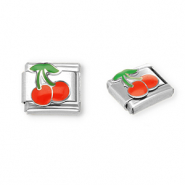 Apprêts en acier inox breloques pour bracelet italien cerises Argenté-rouge-vert