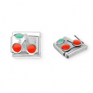 Apprêts en acier inox breloques pour bracelet italien cerises Argenté-rouge-vert