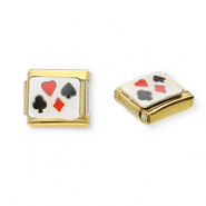 Apprêts en acier inox breloques pour bracelet italien carte à jouer Doré-blanc-rouge-noir