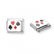 Apprêts en acier inox breloques pour bracelet italien carte à jouer Argenté-blanc-rouge-noir