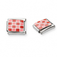 Apprêts en acier inox breloques pour bracelet italien carreaux Argenté-rose-rouge