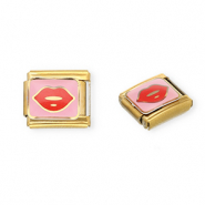 Apprêts en acier inox breloques pour bracelet italien kiss Doré-rose-rouge