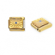 Apprêts en acier inox breloques pour bracelet italien Oeil porte-bonheur Doré-jaune-bleu