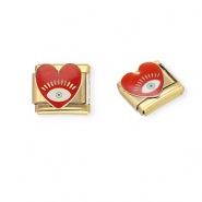 Apprêts en acier inox breloques pour bracelet italien coeur avec Oeil Porte-Bonheur Doré-rouge foncé-blanc