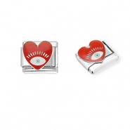 Apprêts en acier inox breloques pour bracelet italien coeur avec Oeil Porte-Bonheur Argenté-rouge foncé-blanc
