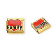 Apprêts en acier inox breloques pour bracelet italien cœur "Family" Doré-rouge-noir