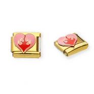 Appr&ecirc;ts en acier inox breloques pour bracelet italien c&oelig;ur Dor&eacute;-rose-rouge