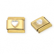 Apprêts en acier inox breloques pour bracelet italien cœur avec strass Doré-cristal