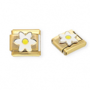 Apprêts en acier inox breloques pour bracelet italien fleur Doré-blanc-jaune