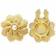 Cache-boutons en acier Inox fleur avec imitations perle Doré-blanc