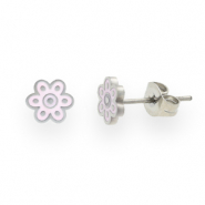 Boucles d'oreilles en acier Inox fleur Lilas-argenté