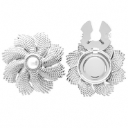 Cache-boutons en acier Inox fleur avec imitations perle Argenté-blanc